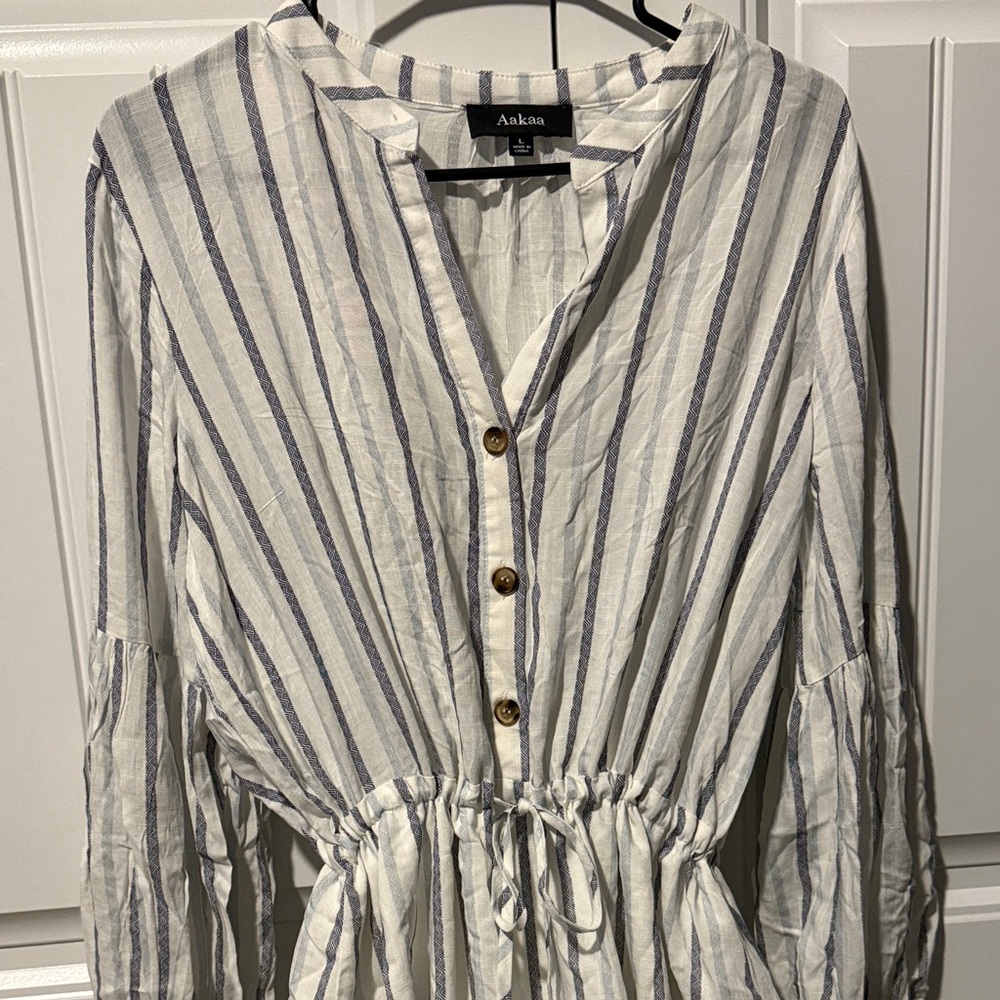 Aakaa Blue and White Striped Shirt